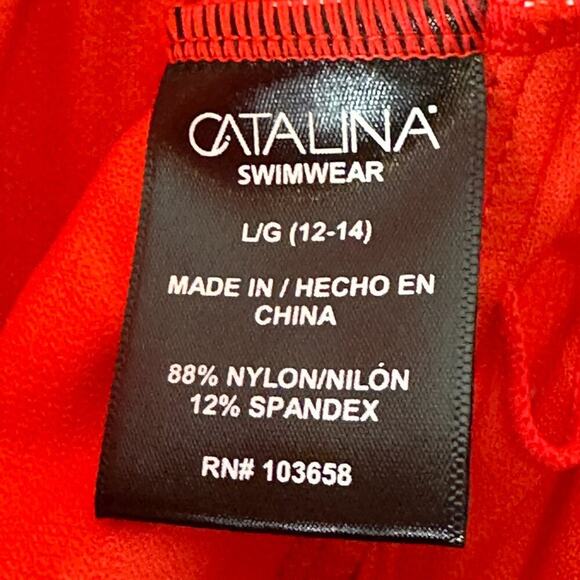 NWT Catalina One Piece Swimsuit Womens L Red Tropical Floral Ruffle V-Neck - Picture 6 of 6